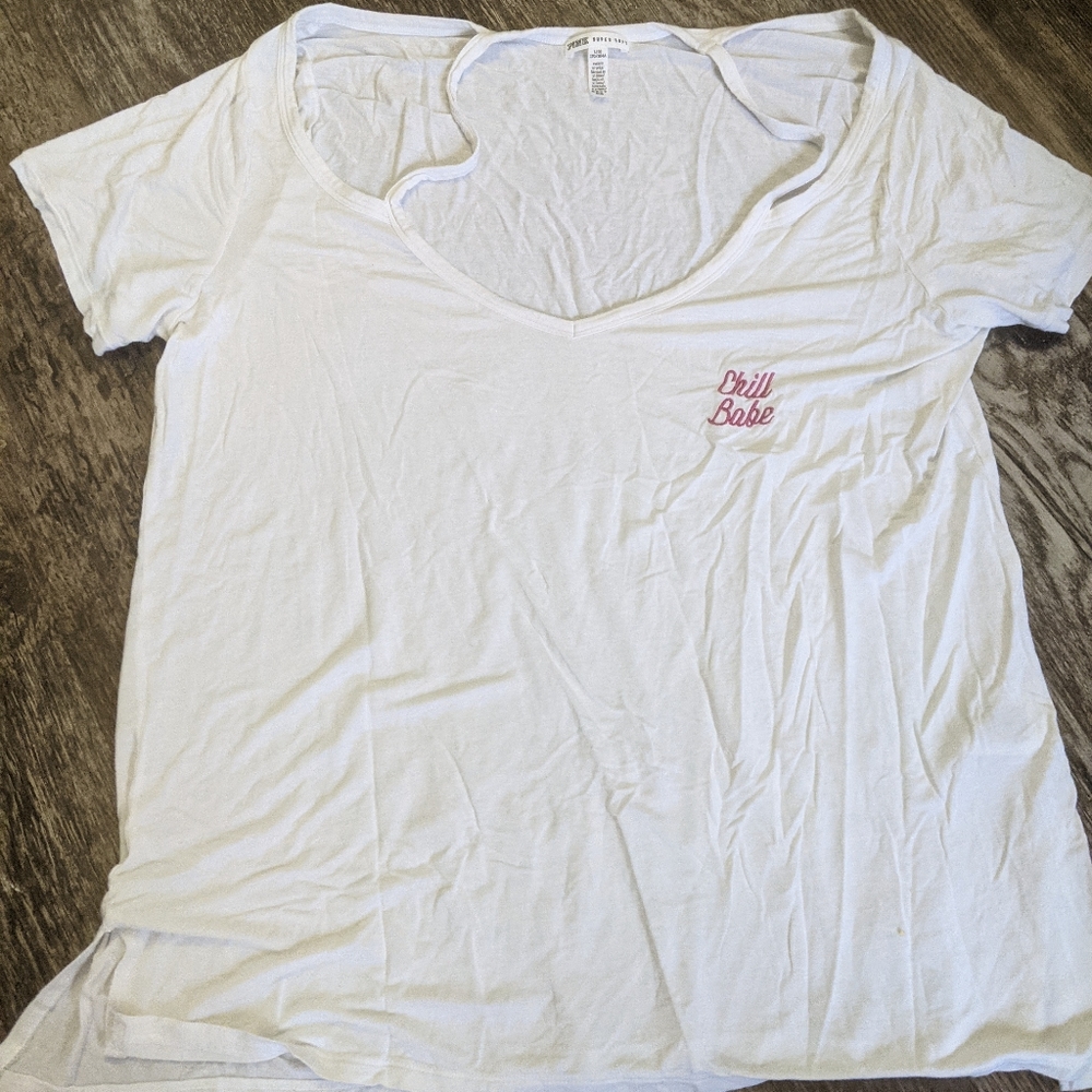 Victoria's Secret PINK White Shoulder Tee
